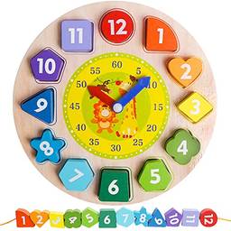 ZYLR forma de madeira classificação de cores relógio-tempo de ensino blocos de números de forma de relógio padrões de classificação e quebra-cabeça de animais montessori aprendizagem precoce brinquedo