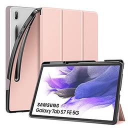 Capa para tablet Samsung Galaxy Tab S7 FE de 12.4” polegadas (SM-T730/T736B) 2021 WB - Auto hibernação, suporte para leitura, compartimento para S-Pen. (Rosa Gold)