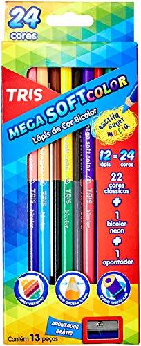 Lápis De Cor Ponta Dupla Mega Soft Color - Bicolor - 24 Cores + Apontador - Tris