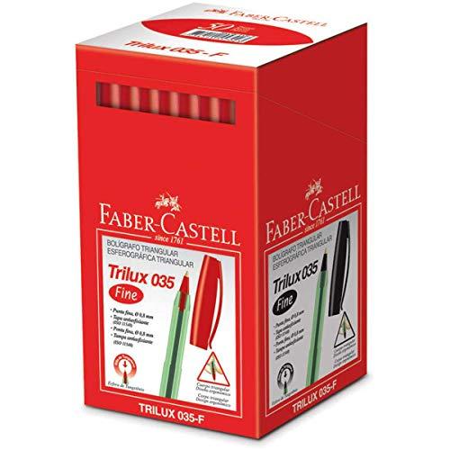 Caneta Esferográfica Trilux 035 Ponta Fina 50 Unidades, Faber-Castell, Vermelho