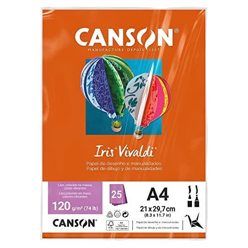 CANSON Iris Vivaldi, Papel Colorido A4 em Pacote de 25 Folhas Soltas, Gramatura 120 g/m², Cor Laranja (09)
