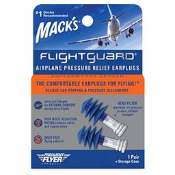 Mack's Tampões de ouvido Flightguard para alívio de pressão de avião – 26dB NRR – Tampões de ouvido confortáveis, seguros e para viagem