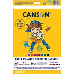 CANSON Linha Escolar, 32 Folhas Soltas de Papel Colorido Criativo A4 de 80g/m² em 8 cores