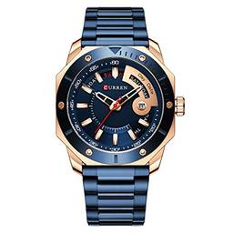Sunbaca 8344 Relógio masculino de quartzo da moda relógio de pulso multifuncional pulseira de aço inoxidável 3ATM display luminoso cronógrafo calendário data relógios