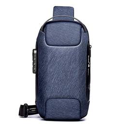 Bolsa tiracolo masculina impermeável USB Oxford, bolsa tiracolo antirroubo, mochila multifuncional, Azul, One_Size, Clássico