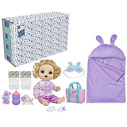 Boneca Baby Alive Pijama Coelhinha Cabelo Loiro, Bebê 30 cm, Saco de Dormir e Acessórios - F5676 - Hasbro, Rosa, roxo e branco - Exclusivo Amazon