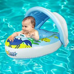 Nellam – Boia de natação para bebês com dossel – Boia para bebês com cobertura solar destacável – Anel flutuante com proteção UV – Infantil