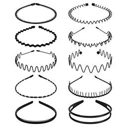 Lurrose 10 tiaras de metal com mola ondulada para cabelo unissex, antiderrapante, simples, moderno, para homens e mulheres, preto