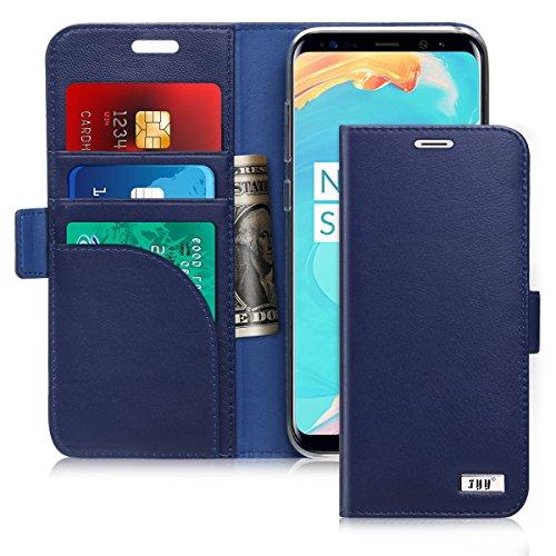 Capa carteira para Samsung Galaxy S8+ Plus 2017, feita à mão, compartimentos para cartão de crédito, suporte fecho magnético, Azul marinho