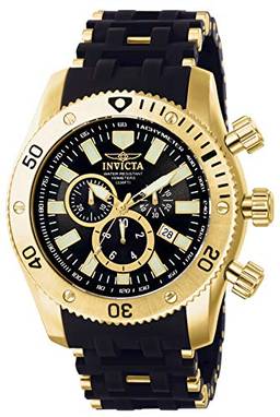 Invicta Relógio masculino Sea Spider Collection banhado a ouro 18 k e poliuretano preto (modelo 0140 14862), Stainless Steel, Cronógrafo