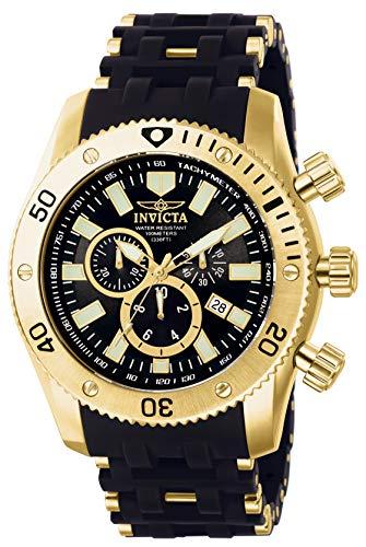 Invicta Relógio masculino Sea Spider Collection banhado a ouro 18 k e poliuretano preto (modelo 0140 14862), Stainless Steel, Cronógrafo