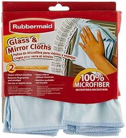 Rubbermaid Pacote com 2 panos de limpeza de vidro de microfibra, azul, pano de limpeza e polimento