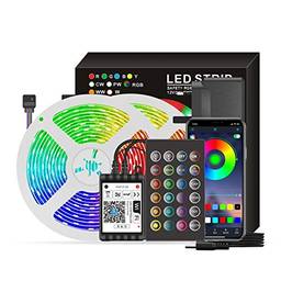 Aibecy Luzes de tira Smart Wifi LED RGB 65,6 pés. Luzes que mudam de cor 5050 com voz e APP e 24 teclas de controle remoto Luzes de fita para o festival Decoração de luz para o festival de festas em c
