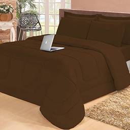 Jogo de cama Casal com edredom lençol fronha função cobre leito e cobertor (Marrom)