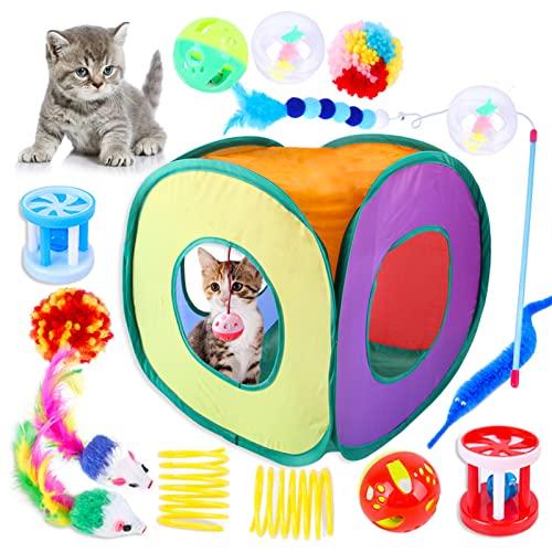 Mingzhe Brinquedos Para Gatos 15 Peças Conjunto de Brinquedos de Gatinho Interativos Para Gatos de Interior Com Tenda de Gato Dobrável Túnel Brinquedo Interativo de Penas de Gato