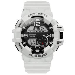 SANDA Relógio Masculino Esportivo Novos Produtos Moda Relógio Multifuncional De Luxo à Prova D'água Led Digital Masculino Relógio Eletrônico De Quartzo Ao Ar Livre Relógio Masculino (White)