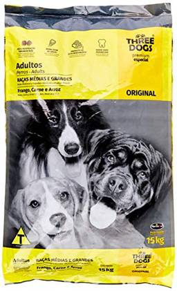 Ração Three Dogs Biofresh Para Cães Adultos de Médio e Grande Porte Sabor Frango, Carne e Arroz, 15kg