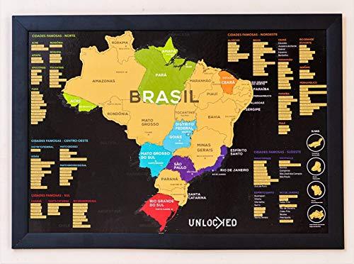 Mapa do Brasil de Raspar 66x46 CM | Unlocked | Com moldura | Scratch off Brazil Map | Mapa Raspadinha