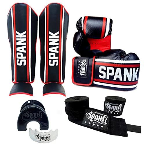 Kit Muaythai Kickboxing Profissional Completo Sparring Spank (CANELEIRA - M, 12oz)