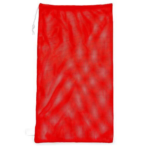 Champion Sports Bolsa de malha para equipamentos esportivos, vermelha, 60 x 100 cm - multiuso, bolsa de cordão de nylon com trava e etiqueta de identificação para bolas, praia, lavanderia