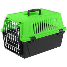 Ferplast ATLAS 20 EL, Transportador rígido para cães e gatos de pequeno porte, porta de aço revestida de plástico, grades de ventilação, verde, P