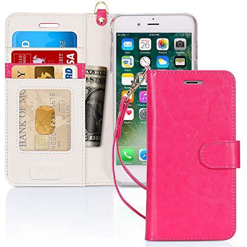 Capa de Celular FYY, Couro PU, Suporte, Compartimentos para Cartão, Compatível com Iphone 8 Plus E 7 Plus - Rosa Pink