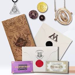 Mega Kit Presente Harry Potter - Mapa do Maroto, Carta Hogwarts, Vira-Tempo, Colar Relíquias e Moedas