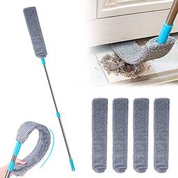 NEARAY Retractable Gap Dust Cleaner, Retractable Microfiber Gap Duster - with 4 Replacement Cloths, 156cm Removable Gap Cleaning Brush for Home Bedroom Kitchen