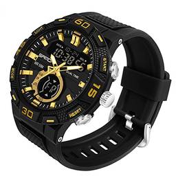 SANDA Relógio Esportivo Militar Da Marca Luxo Moda Masculina Relógio à Prova D'água Com Display Duplo Relógio Digital De Quartzo Masculino (Black Gold)