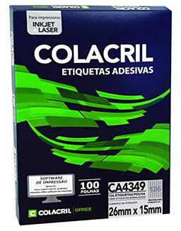 Etiqueta Adesiva Colacril, Ink-Jet / Laser A4, CA4349, Branco, 26.0 x 15.0 mm, envelope com 100 fls-12600 etiquetas