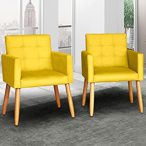 Kit 2 Poltronas Cadeira Decorativa para sala de estar recepção reforçada (Amarelo)
