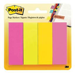 Post-it Marcadores de página, cores sortidas, 2,54 cm x 7,62 cm, 50 folhas/bloco, 4 blocos/pacote (671-4AU)