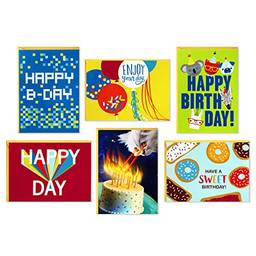 Hallmark Variedade de cartões de aniversário, 36 cartões com envelopes (gatos, lasers, lhamas, donuts)