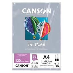 CANSON Iris Vivaldi, Papel Colorido A4 em Pacote de 25 Folhas Soltas, Gramatura 120 g/m², Cor Cinza (35)