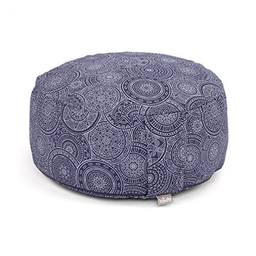 Almofada de meditação estampada rondo maharaja capa 100% de algodão e recheio de fibra de paina 17cm x Ø 32cm | 1.7kg (Mandala/Azul Escuro)