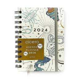 Agenda Planner Wire-O 2024 Astral Semanal Journal 11,5X16 Cartas Do Zodíaco Branco, Cicero