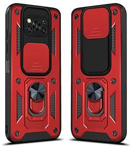 SHUADA Capa para Xiaomi POCO X3 PRO, policarbonato ultra fino de camada dupla + capa de proteção contra quedas de nível militar TPU macio com anel magnético capa de suporte - vermelho