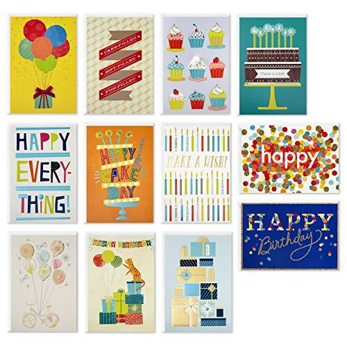 Hallmark Sortimento de cartões de aniversário feitos à mão, Happy Cake Day (12 cartões com envelopes)