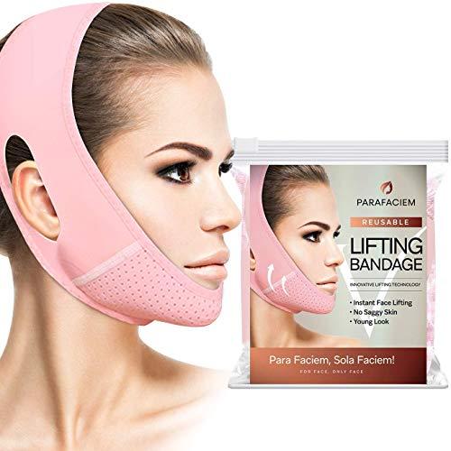 ParaFaciem Máscara reutilizável em V Line para emagrecimento facial, cinta dupla redutora de queixo, máscara de lifting facial em forma de V