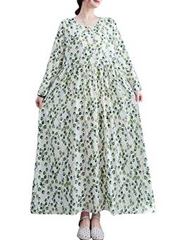 Qudai Vestido vintage feminino manga longa estampado boho casual vestido de férias