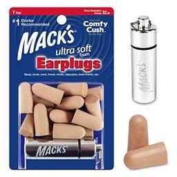Mack's Tampões de ouvido de espuma ultramacia, 7 pares + capa – NRR mais alto de 33 dB, protetores auriculares confortáveis para dormir, ronco, viagens, shows, estudo e ruído Visite a loja Mack's
