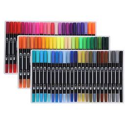 Conjunto de canetas aquareladas laváveis para desenho, kit de desenho, ponta fina, ferramentas de pintura de ponta dupla para adultos e crianças livros de colorir (72 canetas)