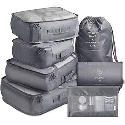 fengny 7 PCS Cubos de Embalagem Sacos de Embalagem de Viagem Organizadores de Bagagem Sacos de Malha Saco de Higiene Saco de Roupa Interior Armazenamento Separado para Viagem Viagem de Negócios
