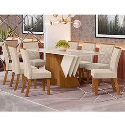 Conjunto Sala Jantar Mesa Epic Tampo MDF com Vidro e 8 Cadeiras Vita Estofadas Henn