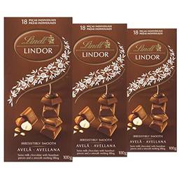 Chocolate Lindt Lindor, Ao Leite com Avelãs, 3 barras de 100g