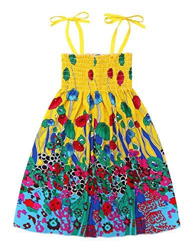 Cotrio Vestido de verão infantil para meninas Crianças Boho Floral Strap Sem Mangas Tutu Roupas do Havaí 8-9 anos amarelo