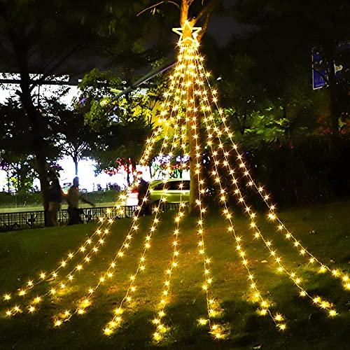 NUTOT 317LEDs Luzes de Cachoeira 8 Modos Árvore de Luz Pentagrama Árvore de Natal Decorativa Luzes de Cachoeira À Prova D' Água Luzes de Corda de Fadas para Festa de Casamento ao Ar Livre Pátio