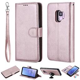 Capa carteira XYX para Galaxy S9, 2 em 1 de couro PU carteira com capa fina destacável com suporte magnético para carro para Samsung Galaxy S9 (ouro rosa)