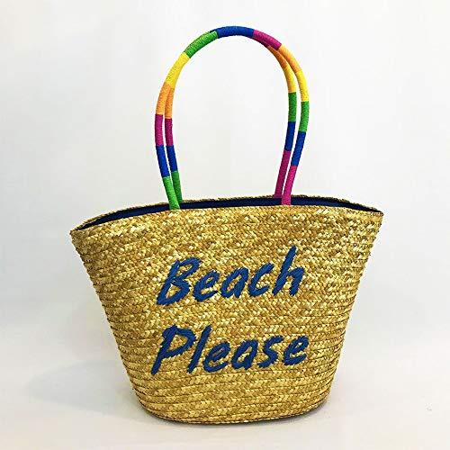 Bolsa de palha para praia com bordado colorido