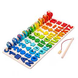 Qudai Brinquedo de pesca magnética infantil Educação infantil Placa logarítmica de madeira Número de quebra-cabeça de forma de classificação para crianças pré-escolares